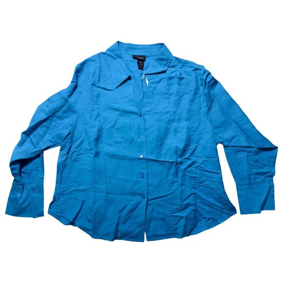 Lane Bryant Shirt Women's 18/20 Turquoise Long Sleeve Point Collar Button-Up Top - Picture 1 of 8